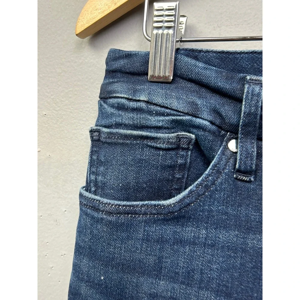 Express Jeans Womens Medium Short '70s Flare Mid Rise Ultra Hyper Stretch Raw - Picture 8 of 9